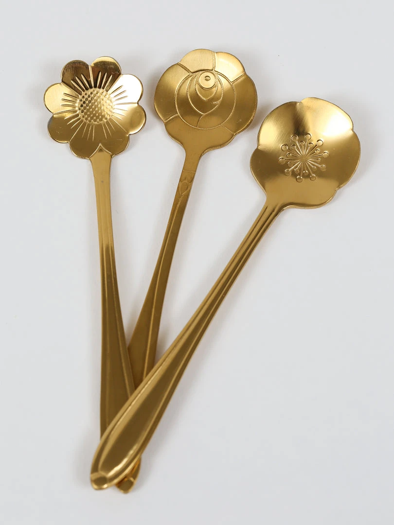 Inspire Me! Home Decor Set Of 3 Gold Flower Tea Spoons 4 Inspire Me! Home Decor Set Of 3 Gold Flower Tea Spoons
