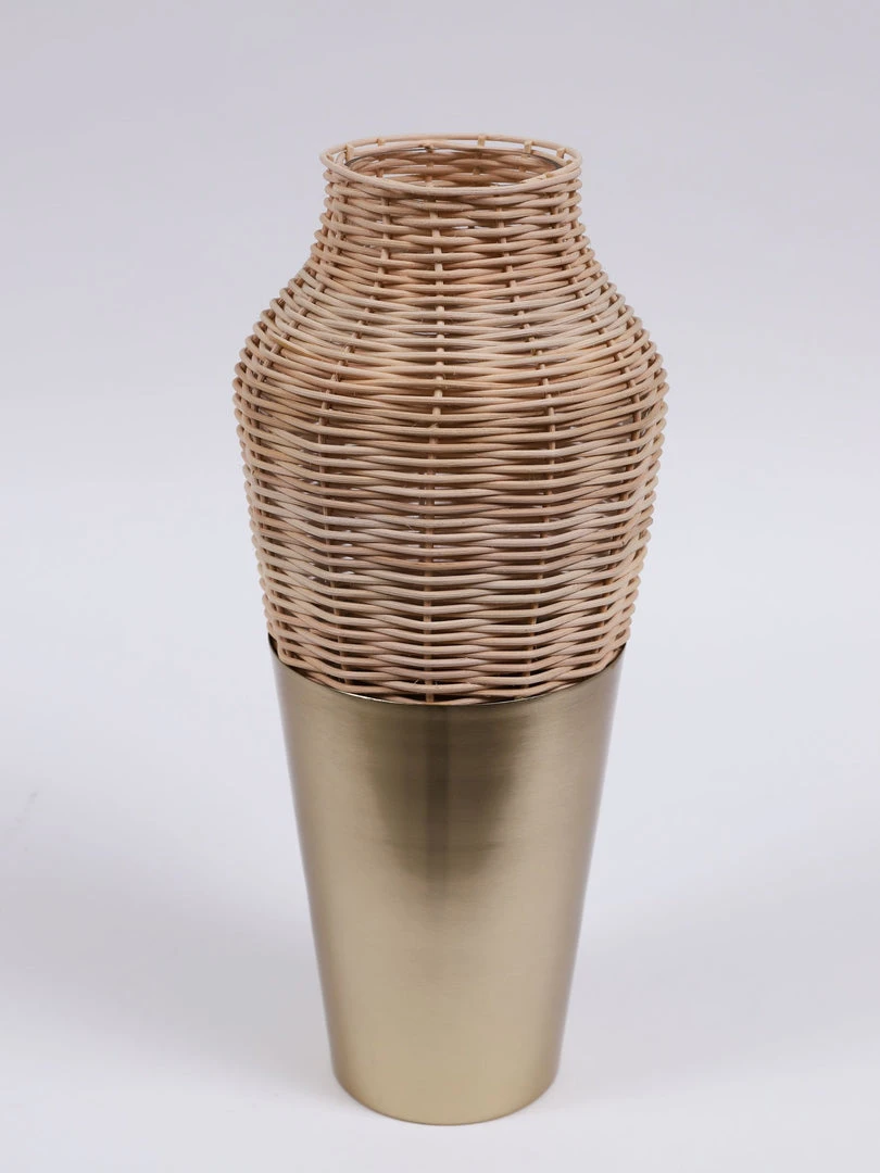 Inspire Me! Home Decor Rattan Wicker Vase With Gold Metal Base 4 Inspire Me! Home Decor Rattan Wicker Vase With Gold Metal Base