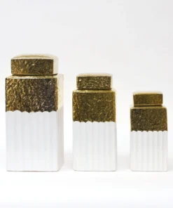 Inspire Me! Home Decor White Hammered Jar With Gold Border & Lid (3 Sizes) 9 Inspire Me! Home Decor White Hammered Jar With Gold Border & Lid (3 Sizes)