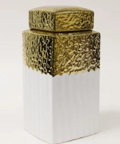 Inspire Me! Home Decor White Hammered Jar With Gold Border & Lid (3 Sizes) 12 Inspire Me! Home Decor White Hammered Jar With Gold Border & Lid (3 Sizes)