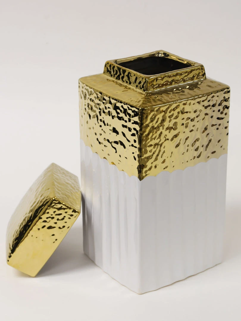 Inspire Me! Home Decor White Hammered Jar With Gold Border & Lid (3 Sizes) 8 Inspire Me! Home Decor White Hammered Jar With Gold Border & Lid (3 Sizes)