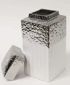 Inspire Me! Home Decor White Hammered Canister With Silver Border & Lid (3 Sizes) Gold