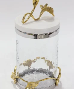Inspire Me! Home Decor Marble And Gold Metal Leaf Branch Canisters- With Metal Rim (3 Sizes)