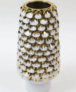 Inspire Me! Home Decor White Ceramic Vase With Gold & White Petal Design