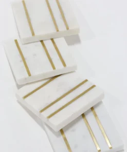 Inspire Me! Home Decor Square Marble Coasters With Gold Inlay (Set Of 4)