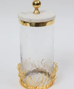 Inspire Me! Home Decor Glass Canister With Gold Branch Design And Marble And Gold Lid (3 Sizes)
