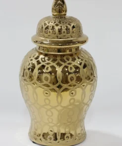 Inspire Me! Home Decor Gold Patterned Mini/Miniature Ginger Jar