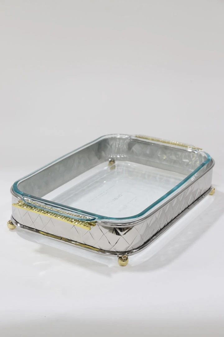 Inspire Me! Home Decor Silver Pyrex Holder With Gold Mosaic Handles And Pyrex 6 Inspire Me! Home Decor Silver Pyrex Holder With Gold Mosaic Handles And Pyrex