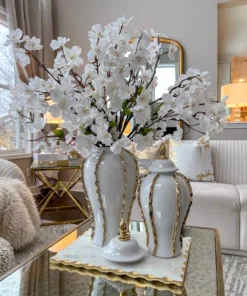 Inspire Me! Home Decor White Ginger Jar With Gold Details (3 Sizes)