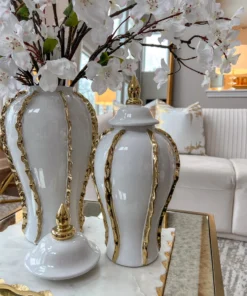 Inspire Me! Home Decor White Ginger Jar With Gold Details (3 Sizes)
