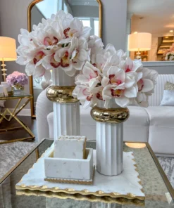 Inspire Me! Home Decor White Linear Vase With Gold Circle Detail (2 Sizes)