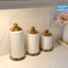 Inspire Me! Home Decor White Ceramic Jars With Gold Flower Lid (3 Sizes)