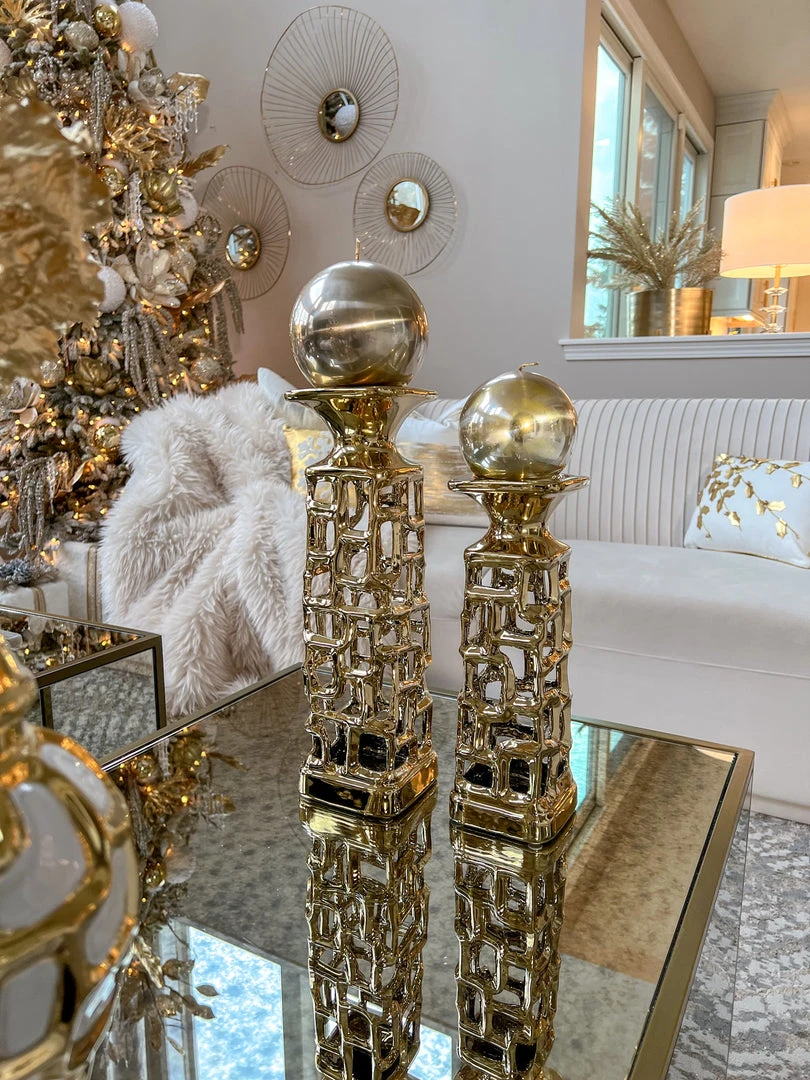 Inspire Me! Home Decor Gold Candle Holder With Dimensional Cut Out Design (2 Sizes) 3 Inspire Me! Home Decor Gold Candle Holder With Dimensional Cut Out Design (2 Sizes)