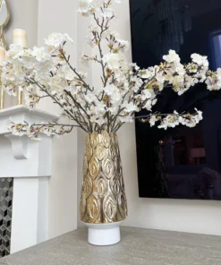 Inspire Me! Home Decor White Porcelain Vase With Gold Petal Design