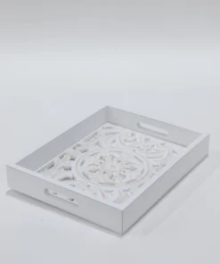 Inspire Me! Home Decor White Wood Trays With Detailed Interior (Set Of 3)