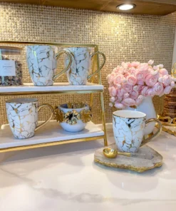 Inspire Me! Home Decor Oversized White & Gold Mug With Marbled Design And Gold Handle