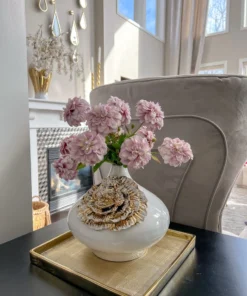 Inspire Me! Home Decor White Ceramic Vase With Gold Flower Design