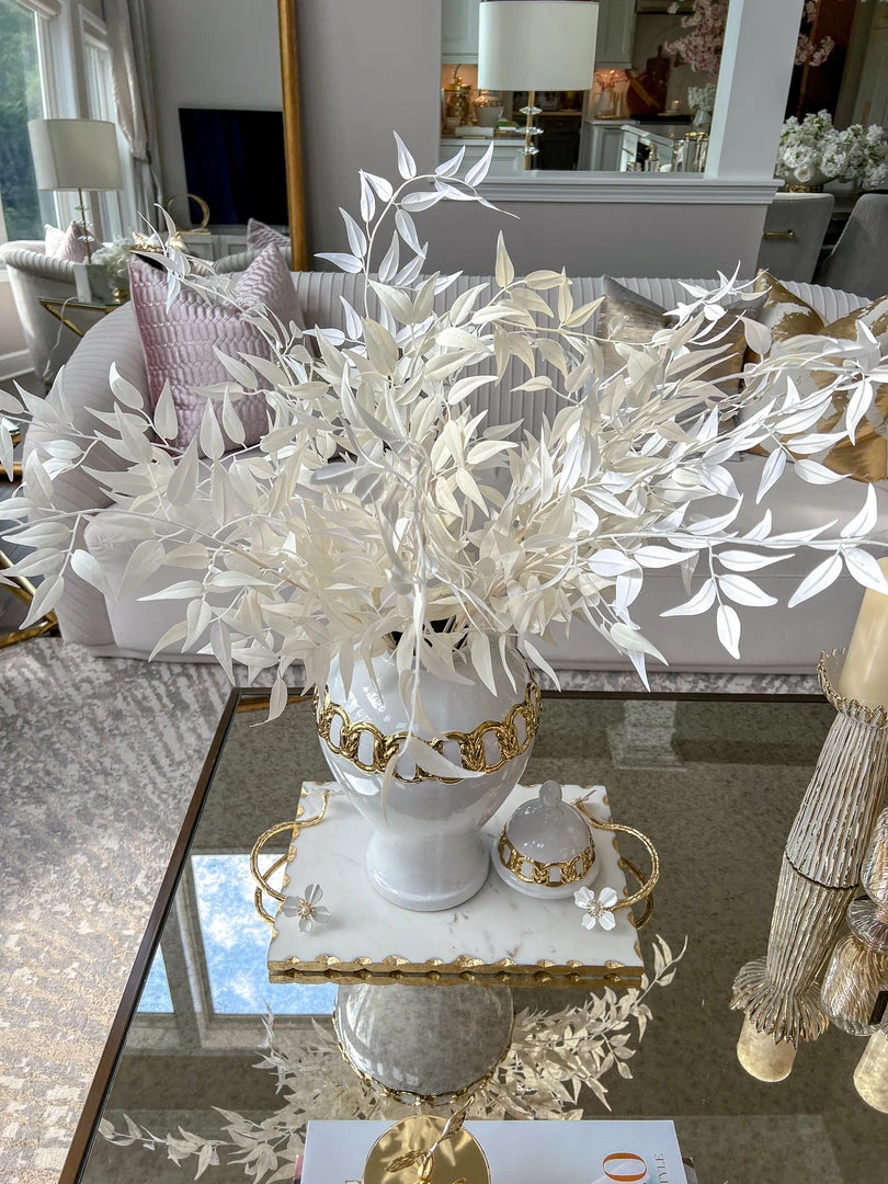 Inspire Me! Home Decor White Ceramic Ginger Jar With Stunning Gold Chain Details (3 Sizes) 9 Inspire Me! Home Decor White Ceramic Ginger Jar With Stunning Gold Chain Details (3 Sizes)