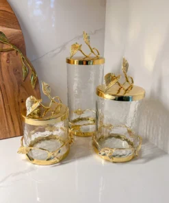 Inspire Me! Home Decor Hammered Glass Canister With Gold Leaf Lid (3 Sizes) 11 Inspire Me! Home Decor Hammered Glass Canister With Gold Leaf Lid (3 Sizes)