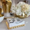 Inspire Me! Home Decor Gold White Marble Napkin Holder/Tray With Ruffled Border