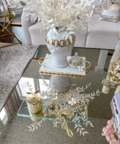 Inspire Me! Home Decor Small Rectangular Glass Tray With White Jeweled Flower Details