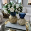 Inspire Me! Home Decor Blue & Gold Textured Vase (2 Sizes)