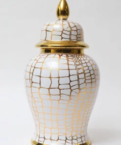 Inspire Me! Home Decor White And Gold Animal Print Ginger Jar (2 Sizes) Ginger Jars