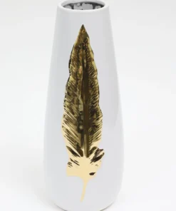 Inspire Me! Home Decor White Ceramic Vase With Gold Leaf Design (3 Sizes) 17 Inspire Me! Home Decor White Ceramic Vase With Gold Leaf Design (3 Sizes)