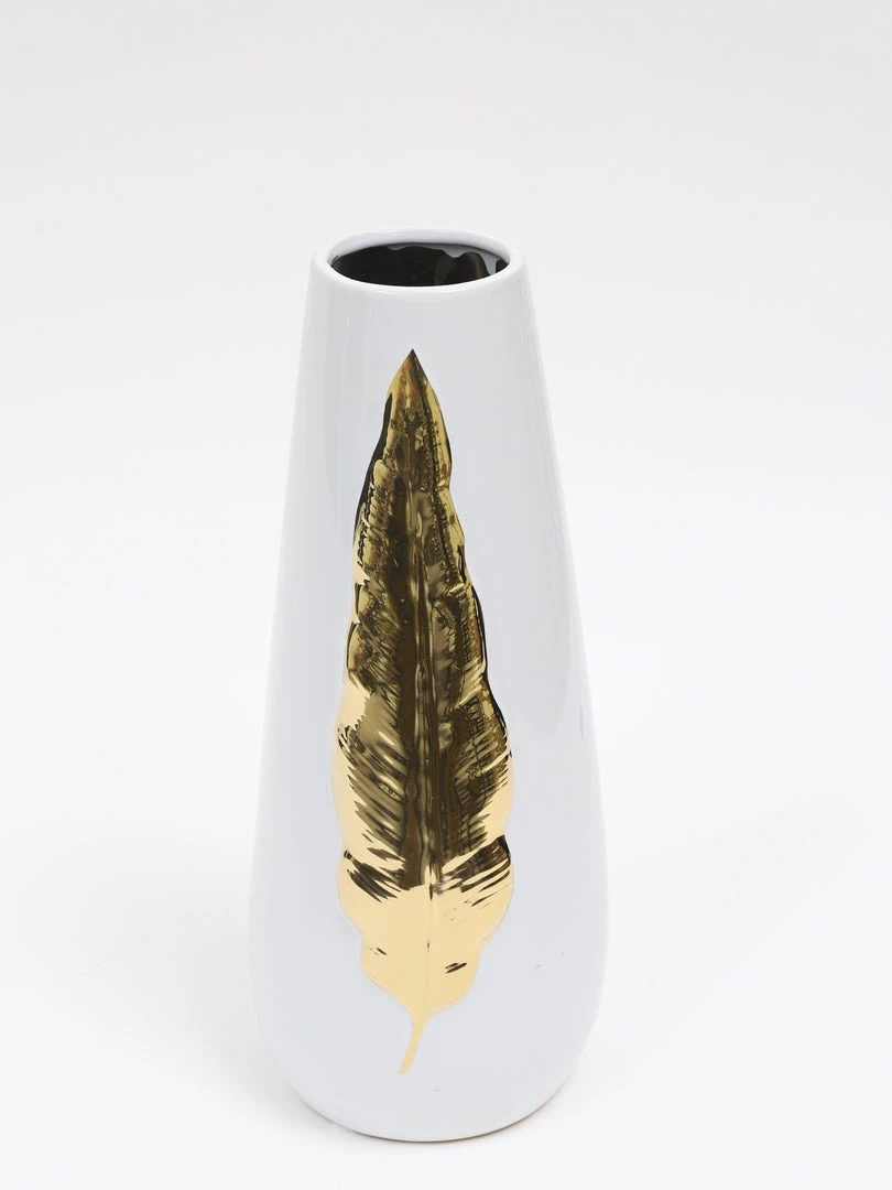 Inspire Me! Home Decor White Ceramic Vase With Gold Leaf Design (3 Sizes) 10 Inspire Me! Home Decor White Ceramic Vase With Gold Leaf Design (3 Sizes)