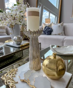 Inspire Me! Home Decor White & Gold Ceramic Candle Holder (2 Sizes)