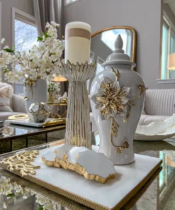 Inspire Me! Home Decor White And Gold Flower Ginger Jar (3 Sizes)