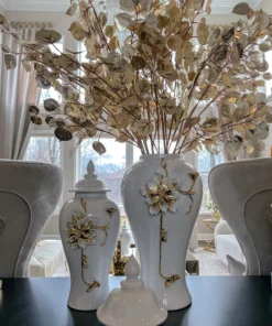 Inspire Me! Home Decor White And Gold Flower Ginger Jar (3 Sizes)