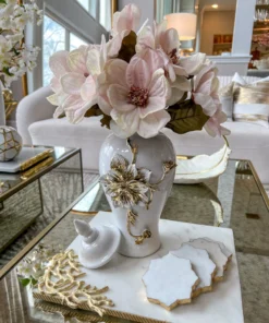 Inspire Me! Home Decor White And Gold Flower Ginger Jar (3 Sizes)