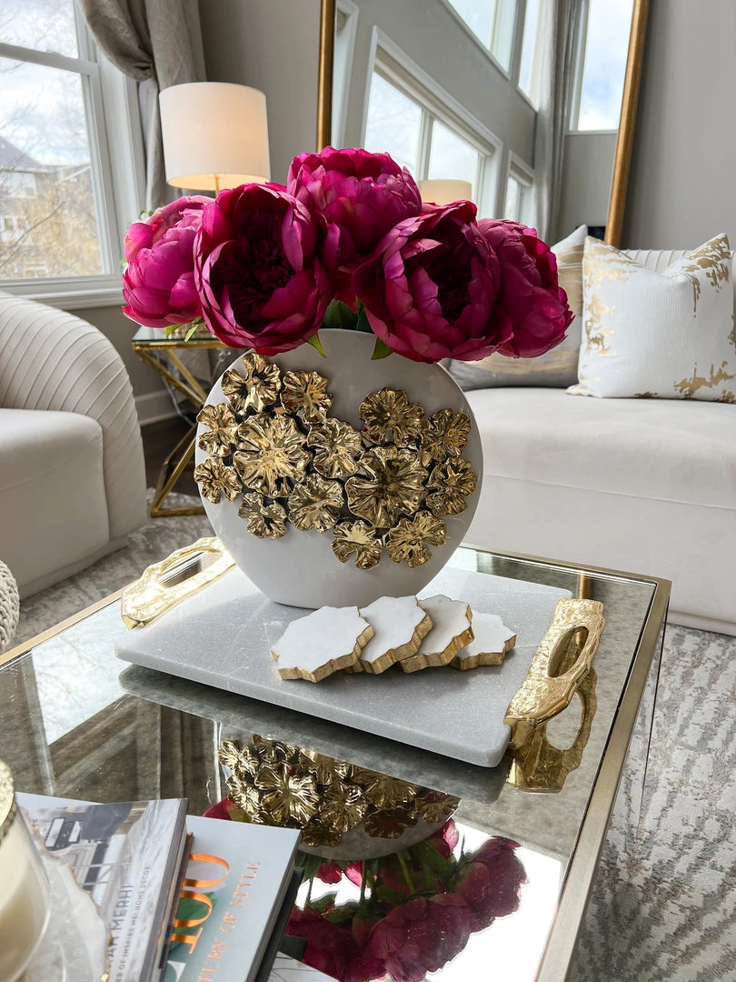 Inspire Me! Home Decor White Vase With Gold Floral Design 3 Inspire Me! Home Decor White Vase With Gold Floral Design