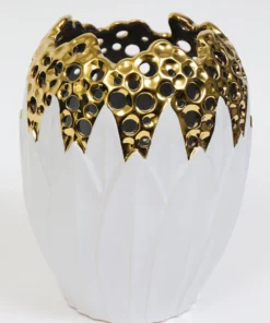 Inspire Me! Home Decor White And Gold Porcelain Vase With Circle Cutout Design (2 Styles)
