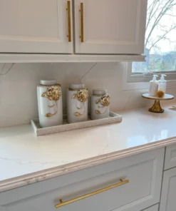 Inspire Me! Home Decor White Ceramic Jar With Gold Floral Design (3 Sizes)