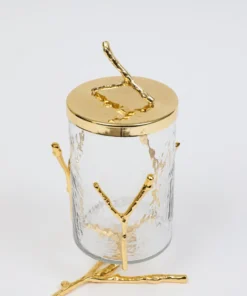 Inspire Me! Home Decor Glass Canister With Gold Metal Branch Design (3 Sizes)
