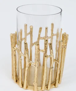 Inspire Me! Home Decor Glass Hurricane/Faux Floral Vase With Gold Twig Design (3 Sizes)