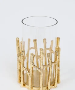 Inspire Me! Home Decor Glass Hurricane/Faux Floral Vase With Gold Twig Design (3 Sizes)