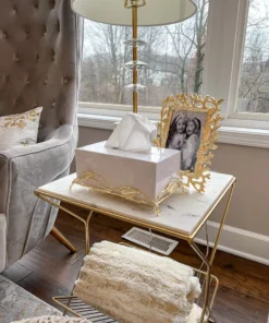 Inspire Me! Home Decor White Tissue Box Cover With Gold Leaf Design Base
