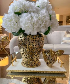 Inspire Me! Home Decor Rectangle Marble Tray With Gold Handles & Hammered Gold Edge