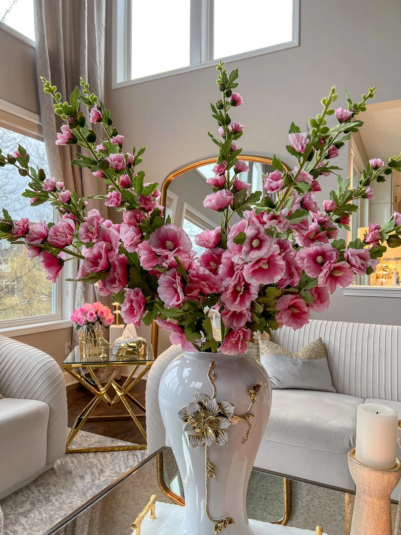 Inspire Me! Home Decor Floral Stems Hollyhock Stem (3 Colors) 10 Inspire Me! Home Decor Floral Stems Hollyhock Stem (3 Colors)