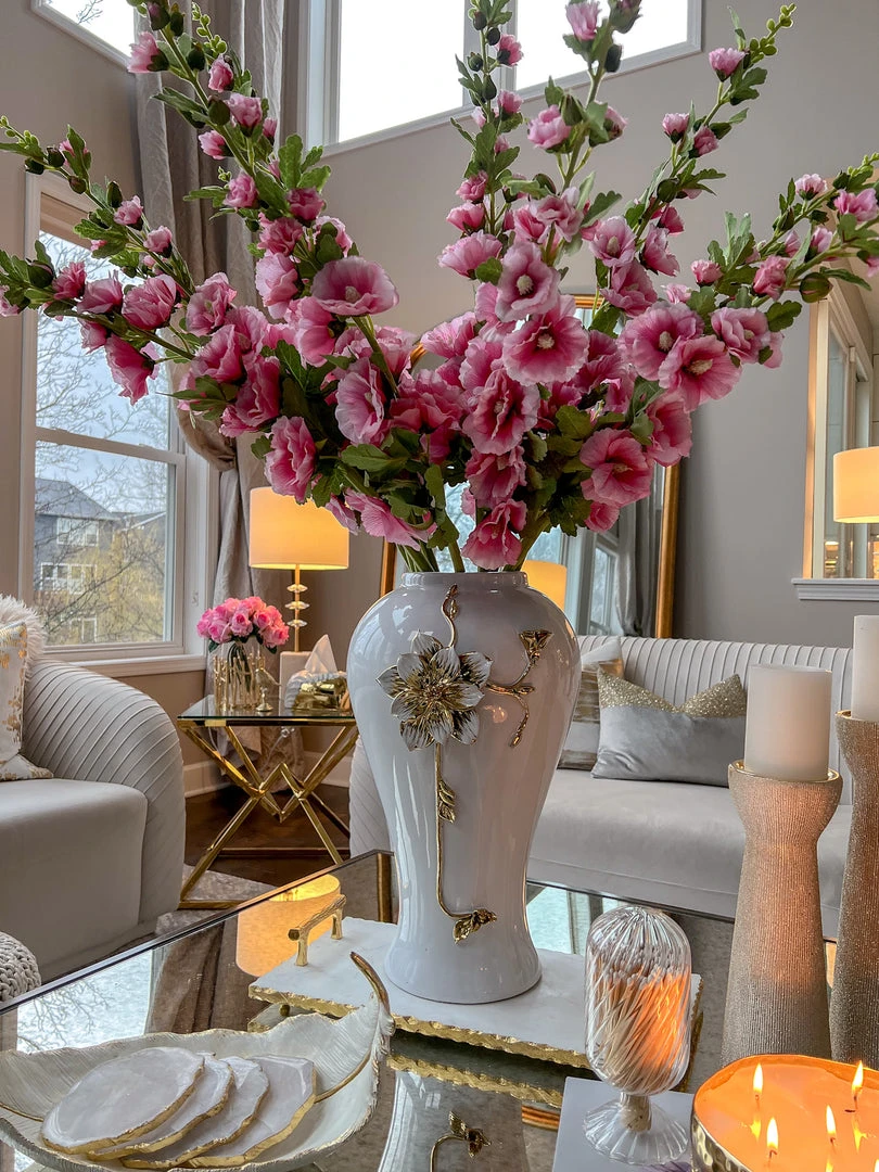 Inspire Me! Home Decor Floral Stems Hollyhock Stem (3 Colors) 13 Inspire Me! Home Decor Floral Stems Hollyhock Stem (3 Colors)