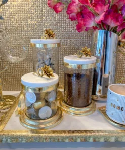 Inspire Me! Home Decor Gold Or Silver Canisters With Floral Lotus Lid (2 Colors)