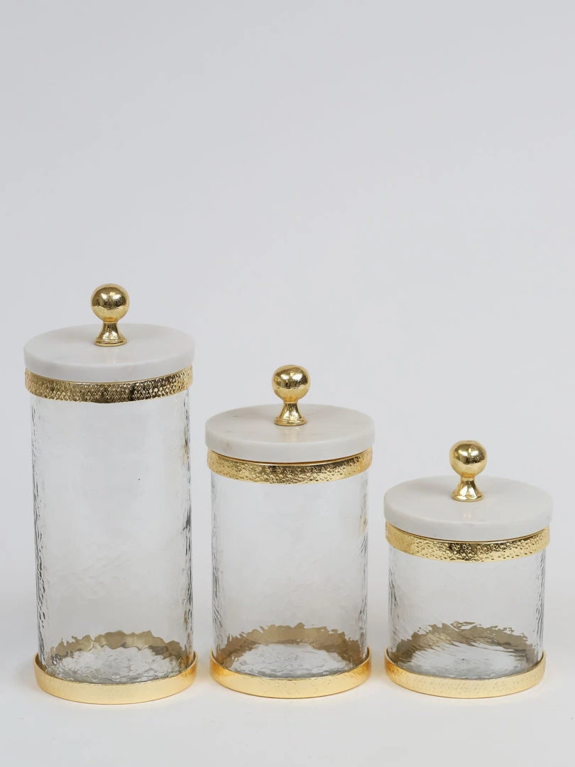 Inspire Me! Home Decor Gold Textured Rim Canisters W/ Marble Lid (3 Sizes) 4 Inspire Me! Home Decor Gold Textured Rim Canisters W/ Marble Lid (3 Sizes)