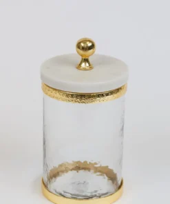 Inspire Me! Home Decor Gold Textured Rim Canisters W/ Marble Lid (3 Sizes) 12 Inspire Me! Home Decor Gold Textured Rim Canisters W/ Marble Lid (3 Sizes)