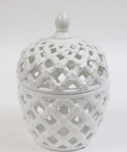Inspire Me! Home Decor White Latticework Lidded Jar (2 Sizes) KITCHEN