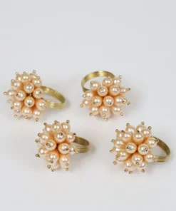 Inspire Me! Home Decor Gold Beaded Pearl Napkin Rings (Set Of 4)