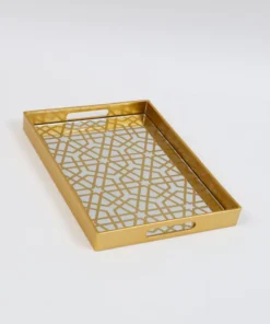 Inspire Me! Home Decor Mirror Gold Geometric Pattern Trays (Set Of 2)