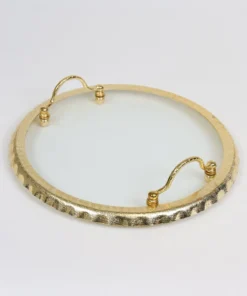 Inspire Me! Home Decor Large Round Glass Tray With Gold Handles And Ruffled Edge